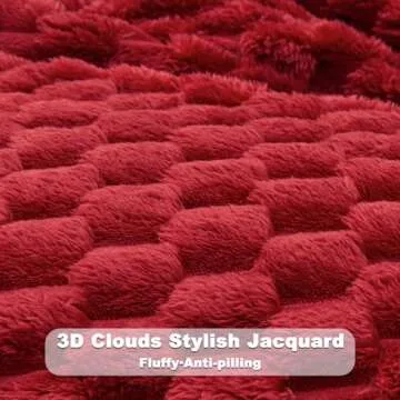 NEWCOSPLAY Super Soft Throw Blanket Red Premium Silky Flannel Fleece 3D Clouds Stylish Jacquard Lightweight Bed Blanket All Season Use 350GSM (Red, Throw(50"x60"))