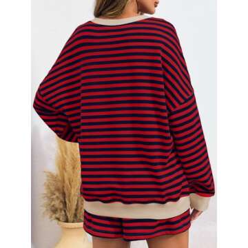 Tankaneo Women's 2 Piece Striped Casual Outfit Set Red