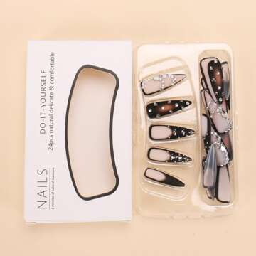 Brown Luxury Press On Nails - Long Stiletto Pointed Designs with Rhinestones