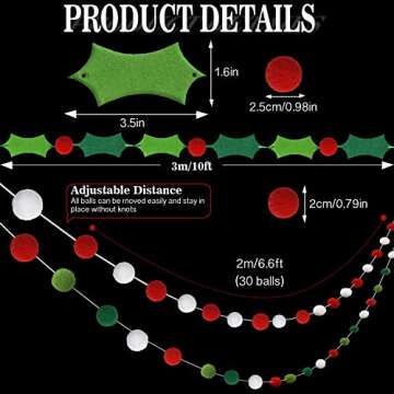 Felt Ball and Pom Pom Garland Banner for Holiday Decor