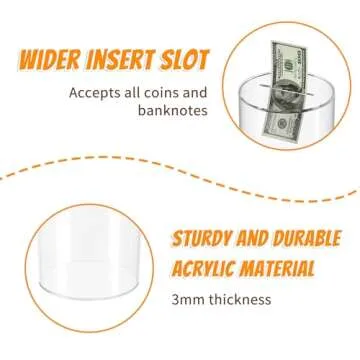 NIUBEE Clear Piggy Bank for Adults Kids, Acrylic Piggy Bank for Boys Girls to Saving Money Jar Cash Coin, Must Break to Open, Perfect Size 8" H x 5" Diameter(Medium)