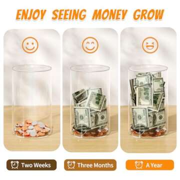 NIUBEE Clear Piggy Bank for Adults Kids, Acrylic Piggy Bank for Boys Girls to Saving Money Jar Cash Coin, Must Break to Open, Perfect Size 8" H x 5" Diameter(Medium)