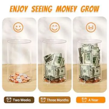 NIUBEE Clear Piggy Bank for Adults Kids, Acrylic Piggy Bank for Boys Girls to Saving Money Jar Cash Coin, Must Break to Open, Perfect Size 8" H x 5" Diameter(Medium)