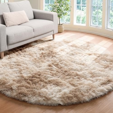ONASAR Tie-Dye Beige Round Area Rug 5ft, Soft Bedroom Circle Rugs Floor Mats for Kids Girls Teen Roo...