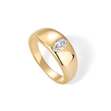 PAVOI Chunky Gold Plated Ring with Marquise CZ Stone