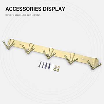 TRUSTMI Brass Robe Towel Hook Wall Mounted 5 Double Prong Heavy Duty Bath Coat Hooks Rail RH-0742BG, Brushed Gold