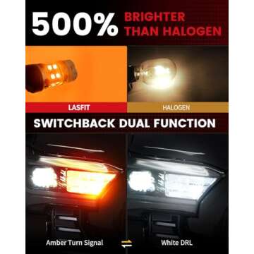 LASFIT T3 7443 Switchback LED Bulb for Toyota Tacoma 2024-2025 7444 LED Front Turn Signal Light Parking Light 7444NA Built in Resistor 100% Error Free White Amber(2pcs)