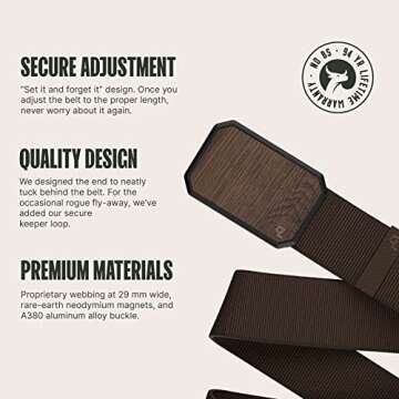 Groove Life Groove Belt Walnut/Brown - Men's Stretch Nylon Belt with Magnetic Aluminum Buckle, Lifet...