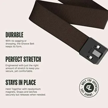 Groove Life Groove Belt Walnut/Brown - Men's Stretch Nylon Belt with Magnetic Aluminum Buckle, Lifetime Coverage - Medium (33-36")