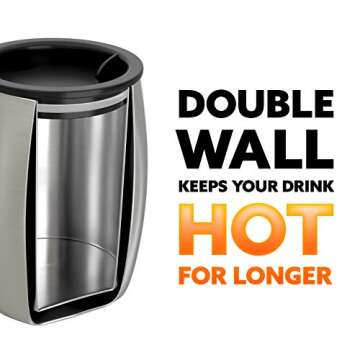 Stainless Steel Coffee Mug with Lid, Set of 2 – Premium Double Wall Insulated Travel Mugs – Shat...