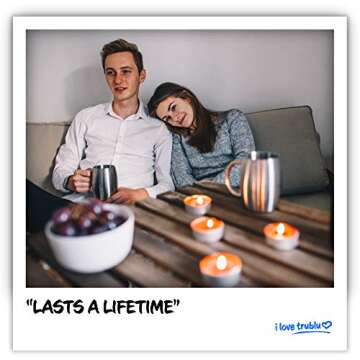 Stainless Steel Coffee Mug with Lid, Set of 2 – Premium Double Wall Insulated Travel Mugs – Shatterproof, BPA Free Spill Resistant Lids, Dishwasher Safe, Comfortable Handle Cups for Tea, Beer, 13.5oz