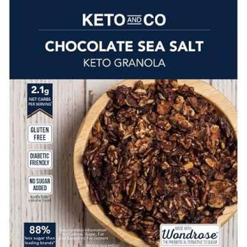 Keto Chocolate Sea Salt Granola by Keto and Co | Just 2.1g Net Carbs Per Serving | Gluten Free, Low Carb, Diabetic Friendly, Naturally Sweetened, No Added Sugar, Non-GMO | (10 Servings)