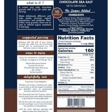 Keto Chocolate Sea Salt Granola by Keto and Co | Just 2.1g Net Carbs Per Serving | Gluten Free, Low Carb, Diabetic Friendly, Naturally Sweetened, No Added Sugar, Non-GMO | (10 Servings)