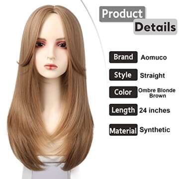 Aomuco Blonde Wigs with Bangs Long Straight Blonde Wigs for Women Synthetic Hair Wigs with Fringe Ba...