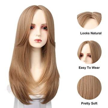 Aomuco Long Blonde Wig with Bangs for Women