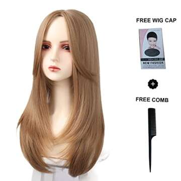 Aomuco Long Blonde Wig with Bangs for Women