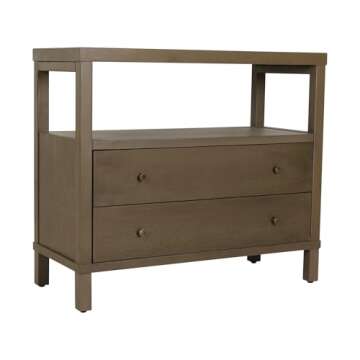 East at Main Indigo Road by Egypt Sherrod Gemma 2 Drawer Large Nightstand Solid Bayur Wood Bedside Table with Open Shelf, Available in Black or Warm Brown W: 34" | D: 15" | H: 29.5" (Brown)