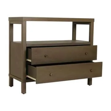 East at Main Indigo Road by Egypt Sherrod Gemma 2 Drawer Large Nightstand Solid Bayur Wood Bedside Table with Open Shelf, Available in Black or Warm Brown W: 34" | D: 15" | H: 29.5" (Brown)