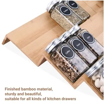 Mulush Bamboo Spice Rack Tray for Organized Kitchen Cabinets