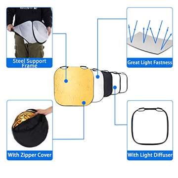 Selens 32 Inch Photography Reflector with Handle - 5 in 1 Collapsible Light Reflector for Studio and...