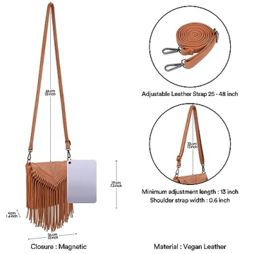 HDE Women's Boho Fringe Crossbody Purse Stylish & Functional