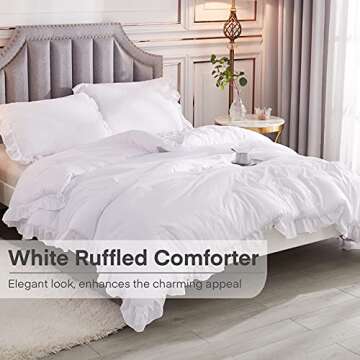 Andency White King Size Comforter Set, 3 Pieces Solid Farmhouse Shabby Chic Bedding Comforters & Sets, All Season Western Rustic Soft Down Alternative Bed Set for Adult Men Women