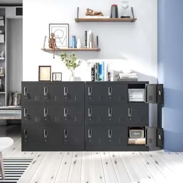 Yukimo 9 Door Metal Locker, Storage Lockers for Employees, Steel Storage Locker with Lock and Card Slot, Employee Lockers for Home, Office, School, Gym, Require Assembly(Black)