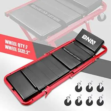 DNA MOTORING TOOLS-00193 48" 2 IN 1 Folding Rolling Garage Shop Creeper Roller Seat, 7 Pcs 2" Casters, 350 Lbs Weight Capacity, Gray