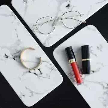 Dobbyby Bathroom Organizer Countertop Perfume Organizer Makeup Organizer Cosmetics Storage Display Rack 2 Tier Vanity Tray Dresser Stainless Steel Gold Shelf White Marble Ceramic Tray (Gold, M)