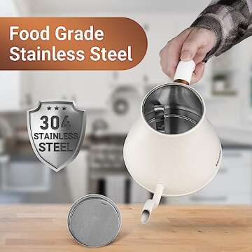 Mecity Electric Kettle Stainless Steel Gooseneck Water Kettle Water Boiler for Pour Over Coffee Fast Heating, Auto Shut Off, 27 fl oz, 1000W, Milk White