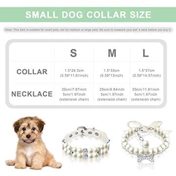 Hicarer 2 Pcs Small Dog Cat Pearl Collars and Pearl Necklace Set Cute Pet PU Leather Collars Necklac...