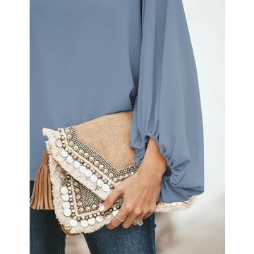 Womens V Neck Chiffon Blouses Casual Balloon Sleeve Floral Print Shirts Tops