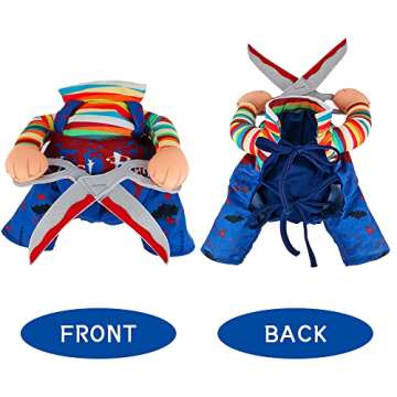 DELIFUR Halloween Scissors Style Doll Dog Costume for Cat Puppy and Medium Size Dog, Pet Adjustable Doll Funny Special Clothes Cosplay Party Pet Clothes Christmas Costume (Blue, Medium)