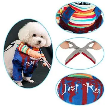 DELIFUR Halloween Scissors Style Doll Dog Costume for Cat Puppy and Medium Size Dog, Pet Adjustable Doll Funny Special Clothes Cosplay Party Pet Clothes Christmas Costume (Blue, Medium)