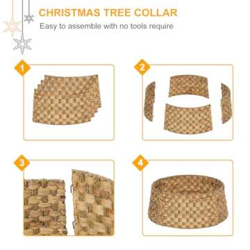 SUNNYPARK Christmas Tree Collar, 23.5’’ Hand-Woven Water Hyacinth and Grass Christmas Tree Collar Basket Base Cover