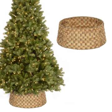SUNNYPARK Christmas Tree Collar, 23.5’’ Hand-Woven Water Hyacinth and Grass Christmas Tree Collar Basket Base Cover