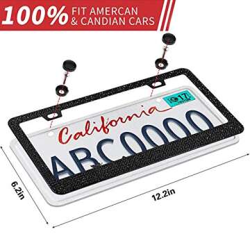 Bling License Plate Frame for Women, 1PCS Sparkly License Plate Frames| Over 1200 pcs 14 Facets Bedazzled Clear Glass Diamond Rhinestone Crystals w/Free Glitter Diamond Box (Black)