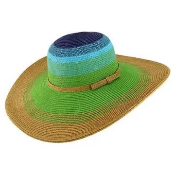 Trendy Apparel Shop UPF 50+ Colorful Mix Paper Poly Braid Wide Brim Sun Hat - Green