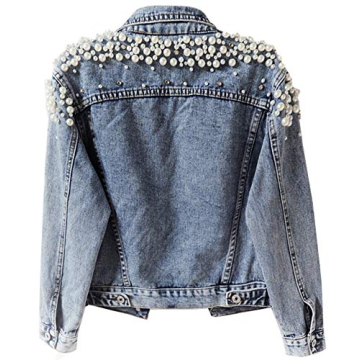 Stylish Custom Pearl-Beaded Denim Jacket for Women