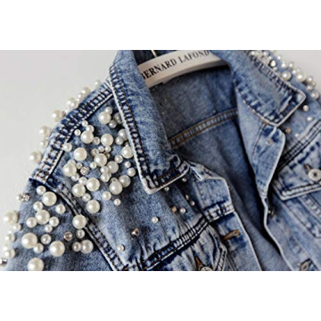 Stylish Custom Pearl-Beaded Denim Jacket for Women