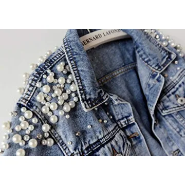 Stylish Custom Pearl-Beaded Denim Jacket for Women