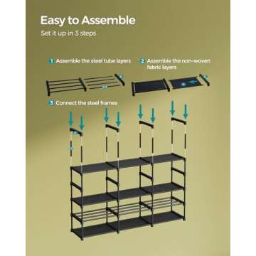 SONGMICS Large Shoe Rack, 8-Tier Shoe Organizer, Shoe Storage Holds up to 48 Pairs, Stackable, Large Capacity, Steel Tubes and Non-Woven Fabric, for Entryway, Closet, Garage, Ink Black ULSA319B01