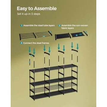 SONGMICS Large Shoe Rack, 8-Tier Shoe Organizer, Shoe Storage Holds up to 48 Pairs, Stackable, Large Capacity, Steel Tubes and Non-Woven Fabric, for Entryway, Closet, Garage, Ink Black ULSA319B01