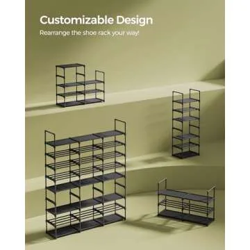 SONGMICS Large Shoe Rack, 8-Tier Shoe Organizer, Shoe Storage Holds up to 48 Pairs, Stackable, Large Capacity, Steel Tubes and Non-Woven Fabric, for Entryway, Closet, Garage, Ink Black ULSA319B01