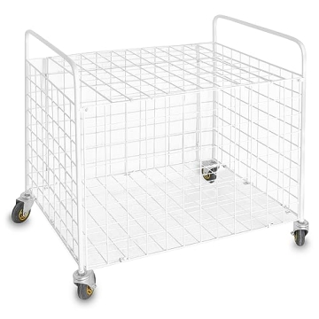 MyGift Professional Gym White Metal Multi Sports Ball Storage Cart with Jumbo Industrial Wheels, Com...