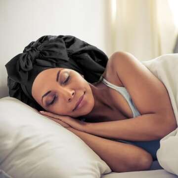 Arqumi 2 Pcs Satin Sleeping Bonnet, Large Satin Sleep Bonnet with Long Strap Tie Band, Adjustable Sl...