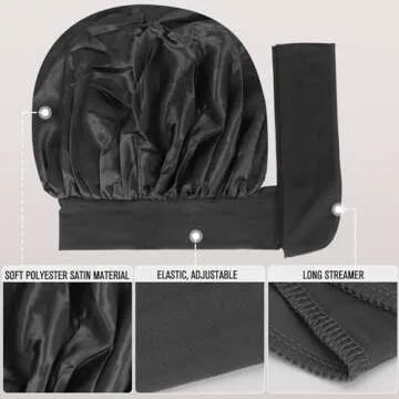 Arqumi Satin Sleeping Bonnet 2 Pcs Adjustable Hair Cap