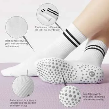 Toes Home Pilates Socks for Women with Grippers, Non Slip Yoga Crew Socks for Barre Hospital Exercis...
