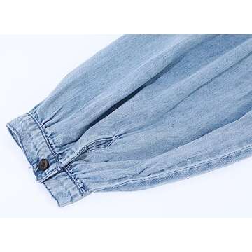 loveimgs Women's Oversized Distressed Denim Button Down Tunic Shirt Dress with Pockets (Medium,Light Blue)