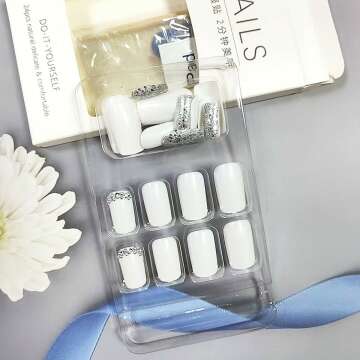 Glitter Press-On Square Nails with Rhinestones